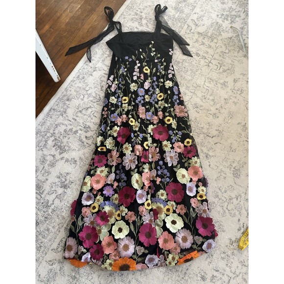 Lulus Thriving Poise Black 3D Floral Embroidered Tie-Strap Maxi Dress Size XL - Picture 3 of 8